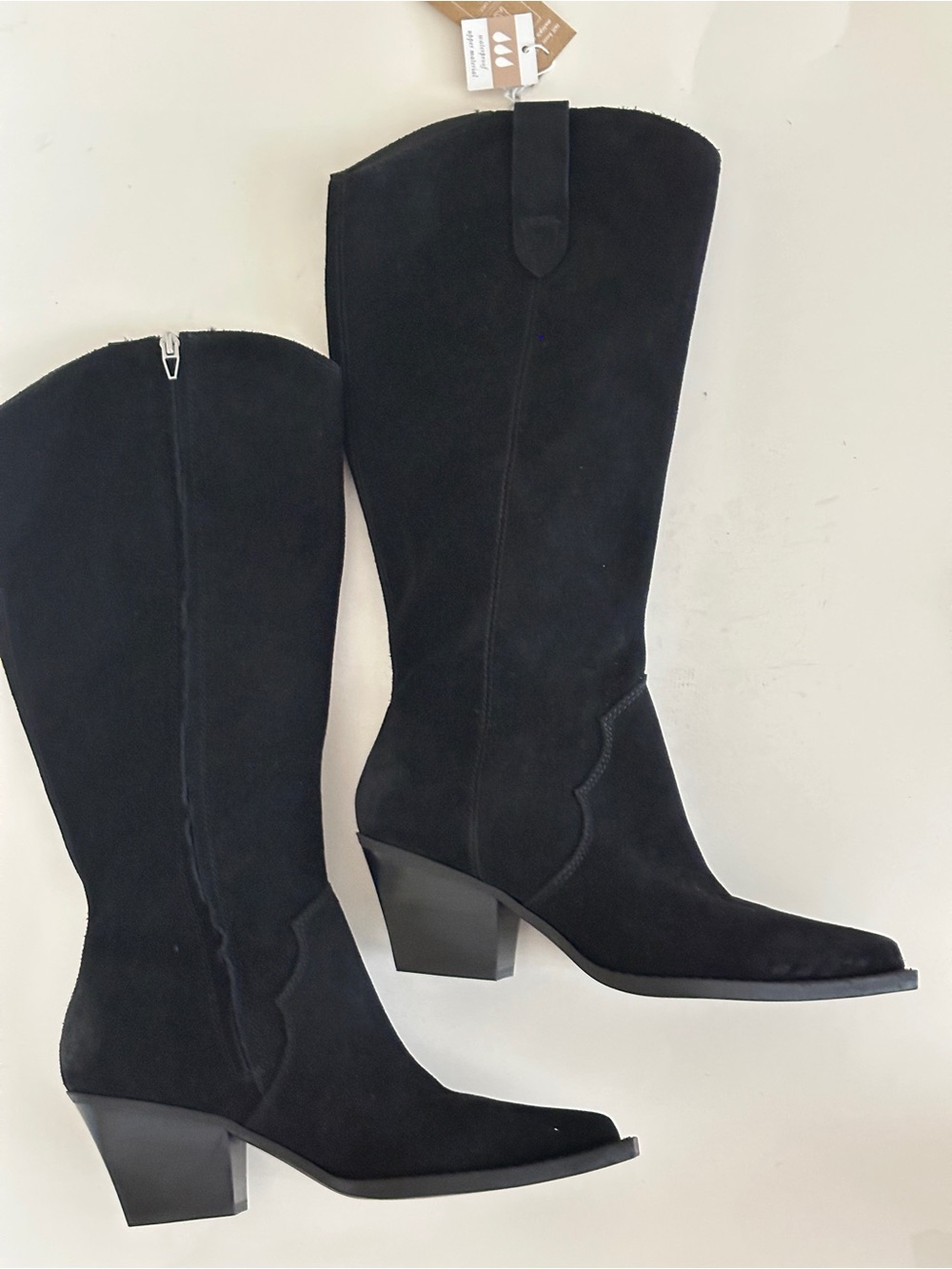 NWT Dolce Vita Regy Pointed Toe Tall Black Suede Western Women's Boot Sz 8.5 WC